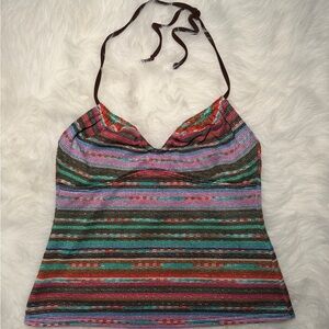 Kenneth Cole Reaction Colorful Sparkly Halter Top | Y2K Festival Summer | Size L